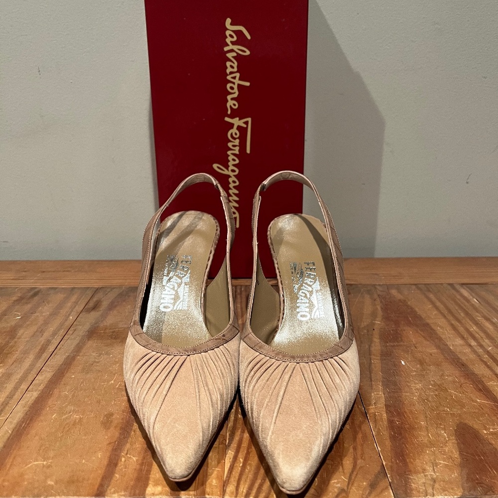 Salvatore Ferragamo Tan Slingback Heels